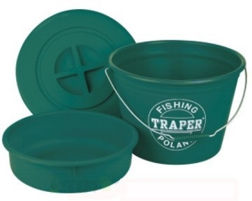 Відро Traper для прикормки з мискою та кришкою 25L зелене